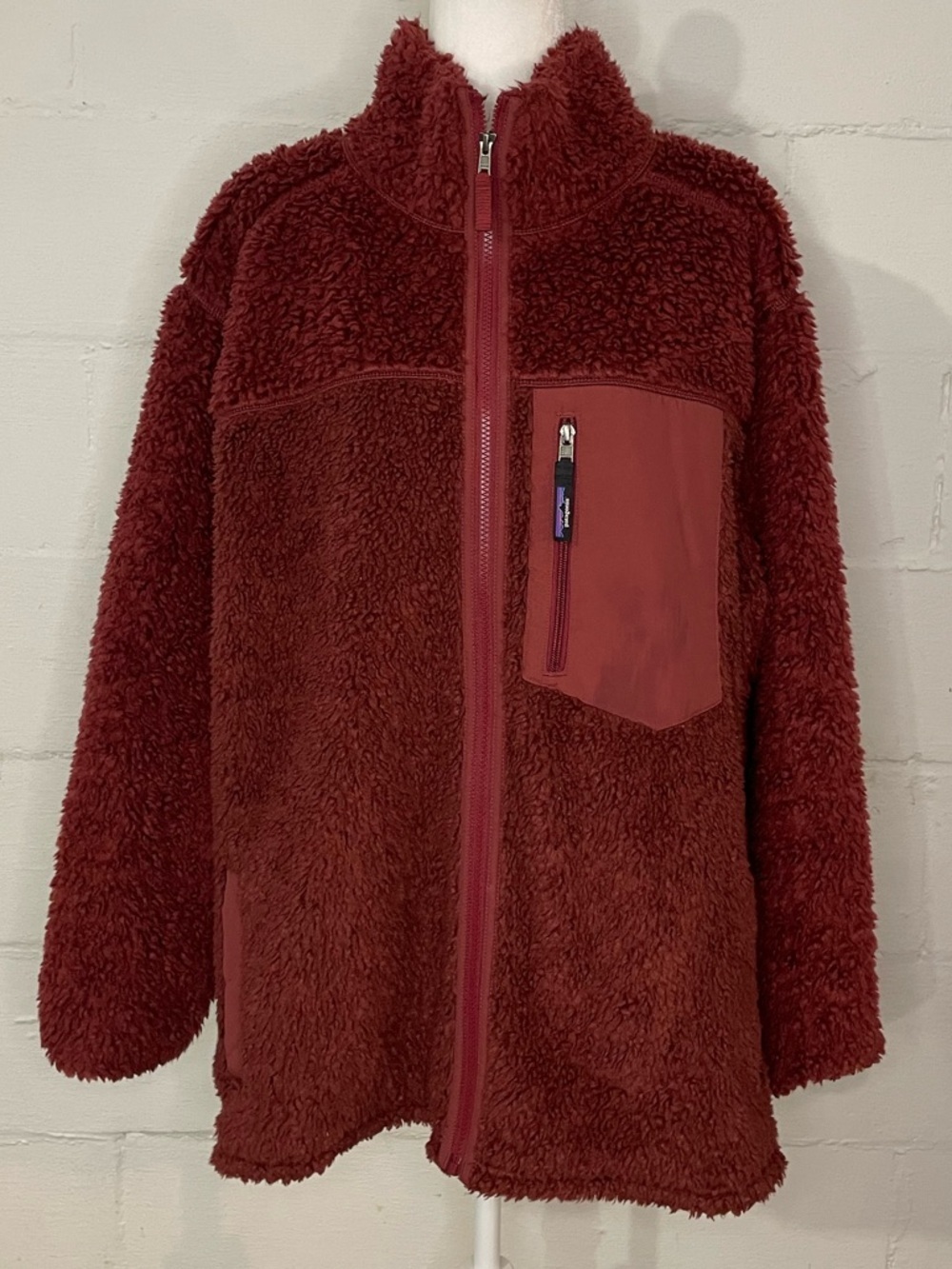 Patagonia Burgundy Sherpa Zip Jacket with Chest Pocket
